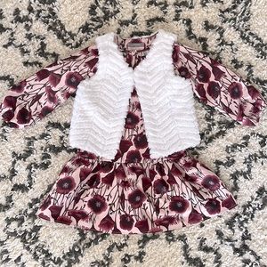 Pippa & Julie floral dress with coordinating faux fur vest. Girls size 5.